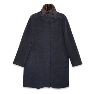 Max Mara Grey Wool Brown Fur Collar Virgin Wool Coat